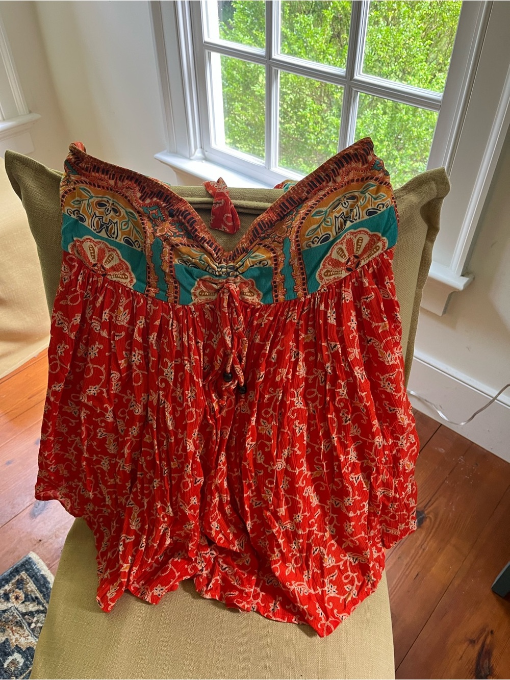 Free People Orange Multi-Print Boho Blouse - Picture 1 of 4